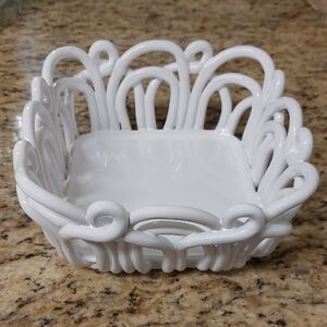 White Ceramic Basket, Hand Made In Italy